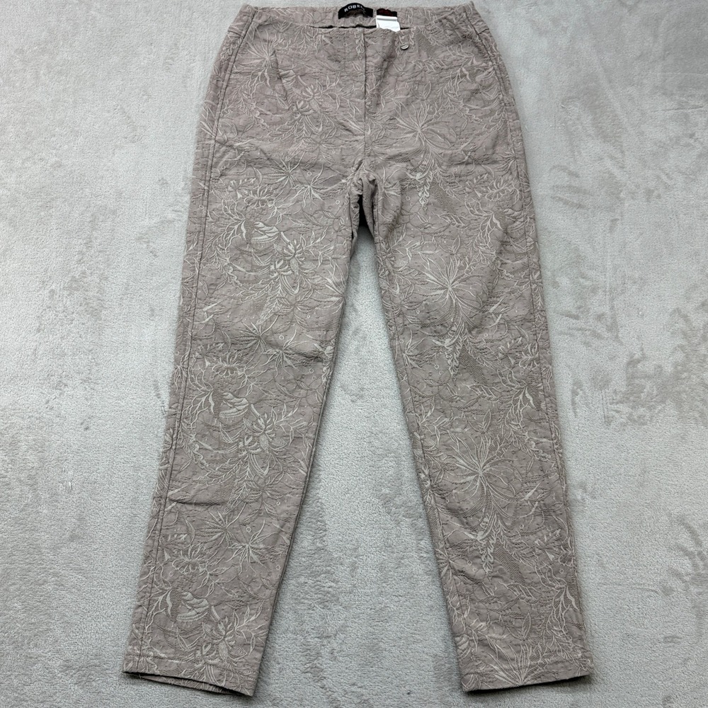 Robell Bella 09 Trousers Womens 10 Taupe Floral Jacquard Slim Leg Pull On Pants